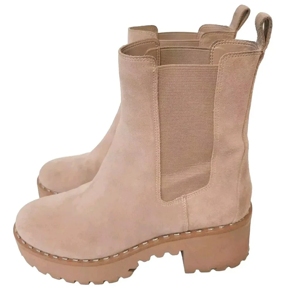 Vince Camuto Suede Leather Chelsea Lug Malva Pink Boots Size 9M